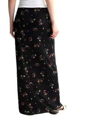 love, Fire Women's Black Floral Mesh Overlay Fully Lined Pencil Maxi Skirt NWT